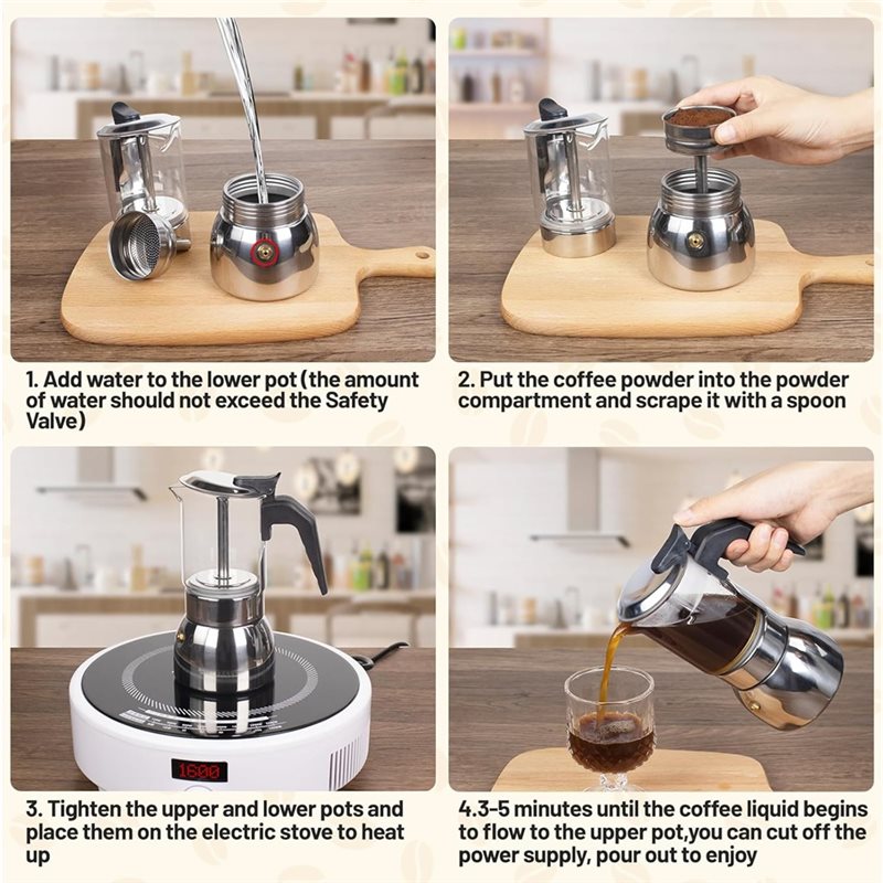 ABUI-Clear Glass 4 Cup Moka Po - огляд і ціна Espresso Shot Glass